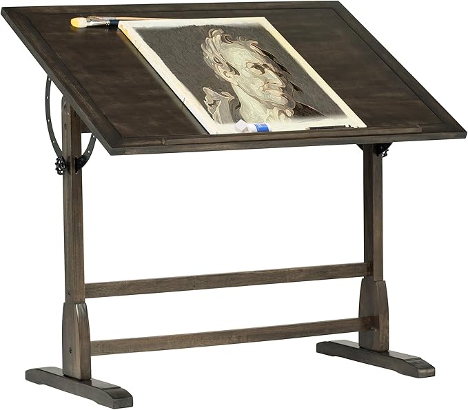 Studio Designs Vintage Drawing/Drafting Table with Pencil Ledge - 42" W x 30" D - Distressed Black - Adjustable Tilting Top
