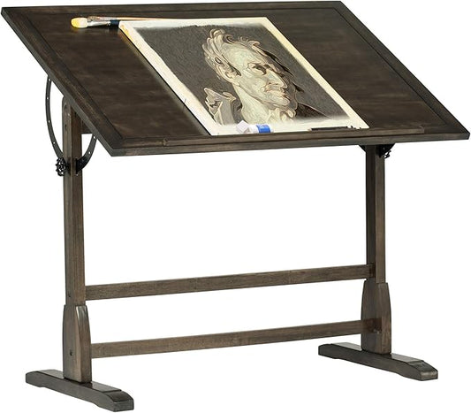 Studio Designs Vintage Drawing/Drafting Table with Pencil Ledge - 42" W x 30" D - Distressed Black - Adjustable Tilting Top