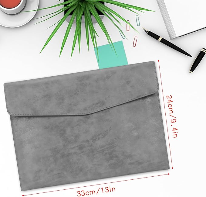 Toplive Document File Folder, Waterproof Thin PU Leather A4 Envelope Folder File Document Organizer Storage Case, Filing Envelope Folder with Magnetic Closure, Ash Gray