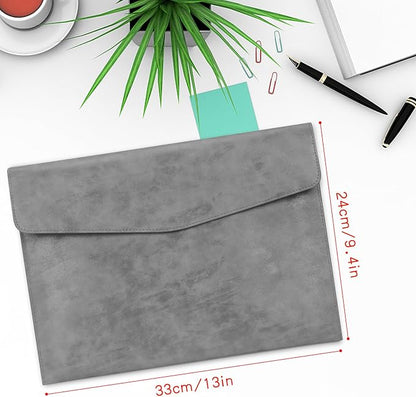 Toplive Document File Folder, Waterproof Thin PU Leather A4 Envelope Folder File Document Organizer Storage Case, Filing Envelope Folder with Magnetic Closure, Ash Gray