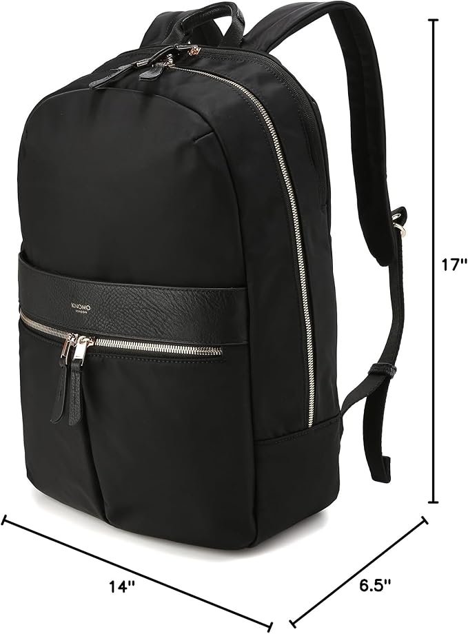 KNOMO Beaufort 15.6" Laptop Backpack Work Bag Purse for Women Large Travel Rucksack with Golden Zip, Black