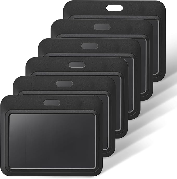 Uniclife 6 Pack Sliding ID Badge Holder Black Horizontal Hard Plastic Case with Clear Window Card Protector Pouch for Office School ID Credit Cards Proximity Key Cards Driver’s Licenses and Passes