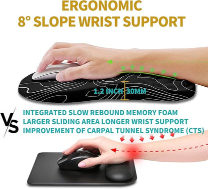Hokafenle Ergonomic Mouse Pad Wrist Support, Wrist Rest Mousepad for Carpal Tunnel Pain Relief with Integrated Memory Foam Slope Massage Bulge (11.8x7.9 inch,Topographic Contour)
