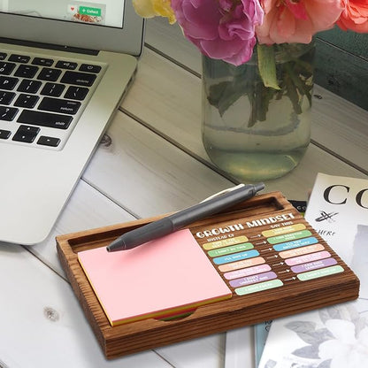 vizuzi Growth Mindset Sticky Note Holder, Counsellor Office Decor, Therapy Office Decor, Positive Self-Talk, Growth VS Fixed Mindset, Therapist Self-Stick Note Pad Holders ZSS39