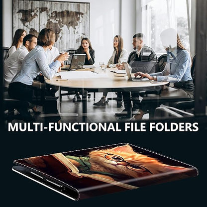 PU Leather Padfolio Folder Clipboard Portfolios Organizer Conference Document Organizer with Business Card Holder Storage Clipboard Writing Pad,Kitten with Glasses