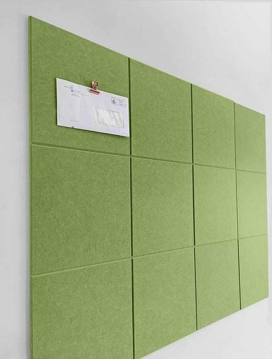 Cork Board 48 x 36 Alternative – 11.8x11.8x0.35 Inches 12 Pack Felt Wall Tiles with Safe Removable Adhesive, Large Cork Board for Office Walls Pin Board Cork Tiles for Classroom - Grass Green