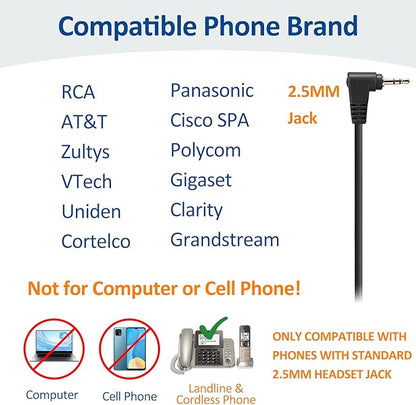Wantek Wired Telephone Headset Dual Ear with 2.5mm Jack, Noise Cancelling Mic, Quick Disconnect, Work for Cordless Phones AT&T ML17929 TL86103 Panasonic KX-DT543 KX-T7730 Vtech RCA Cisco (602QJ25)