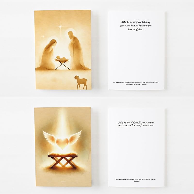 Religious Christmas Cards, Christian Christmas Cards with Envelopes, Nativity Christmas Cards, Keepsake Religious Gift 5"x7" (Biblical Christmas Set)
