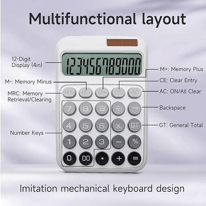 Desk Calculator,12 Digits, Large LCD Display,Big Buttons,Solar and Battery Dual Power Desktop Calculators,Cute and Aesthetic,Suitable for Office and Study (Ombre Gray, M)
