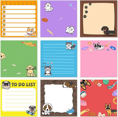 9 Pads Cute Sticky Notes Cartoon Animal Self Stick Notepads 3x3 Inches Notes Adhesive Memo Pad Office Decor Gifts for Students School Office Meeting (Dog)