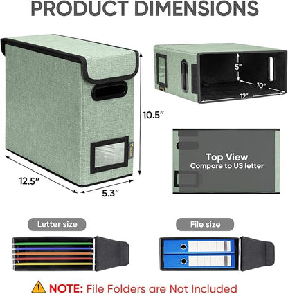 BALEINE File Organizer Box with Lid, Collapsible File Folder Organizer with Plastic Slide, Hanging File Folder Box for Office Document Storage (1 Pack, Green, S)