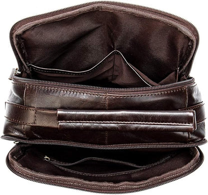 Hebetag Small Leather Sling Shoulder Bag Messenger Pack for Men Women Outdoor Travel Business