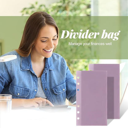 A6 Binder Pockets with No Zipper, Koqye Blue 10 Pcs Plastic Zipless Budget Envelopes, Two Pockets Frosted Cash Envelopes Money Bag for Budgeting, Cash Stuffing (Purple-2set)