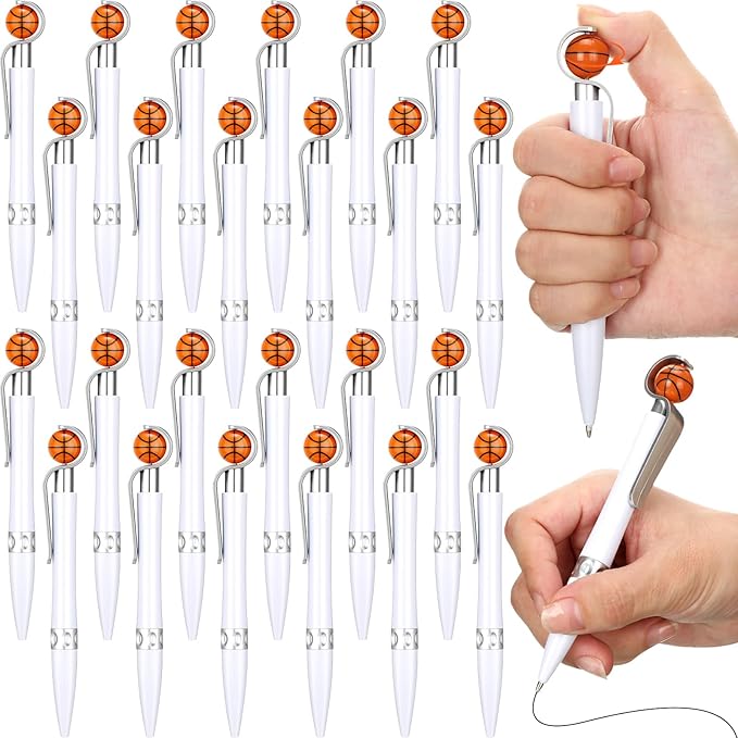 Zhanmai 24 Pcs Novelty Basketball Pens Sports Ballpoint Pens Basketball Party Favors Desk Cool Writing Tool for Students Supplies Stationery School Office Decor(White,Basketball)