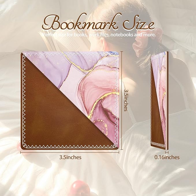 Personalized Leather Bookmarks, Fun & Cute Book Accessories for Reading Lovers, Unbreakable Page Markers for Women Men Girls Boys Student Teacher Kids Retirement Birthday Gifts (Pink Marble)