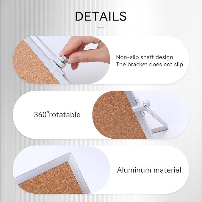 9.8"×9.8" Cork Board Bulletin Board, Double Sided Pin Board with Silver Aluminum Border, Desktop Small Cork Board with Stand Suitable for Home, Office, Desk Message Board or Picture Board