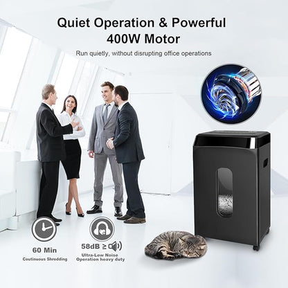 60-Minute Continuous Paper Shredder | P5 Security Level | 2x15mm Micro-Cut | 58dB Quiet Operation | 10-Sheet Capacity | Jam-Proof & 6.1Gal Bin | Heavy Duty for Home/Office