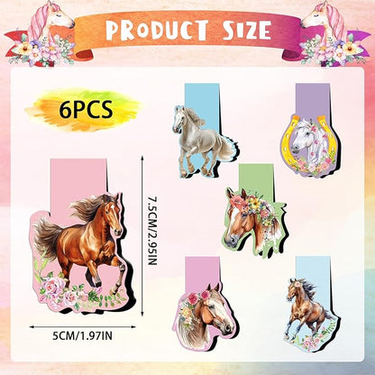 Horse Shaped Magnetic Bookmark - 6 Pcs Funny Animal Magnetic Bookmarks for Kids Horses Book Mark Magnets Page Marker Clip Gift for Book Lovers Students Teacher School Reading Book Marks