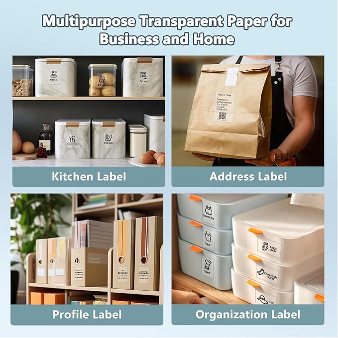 Transparent Thermal Label Paper,Multi-Purpose Label for Phomemo M110/M220/M120/M150/M250 Label Printer, Self-Adhesive Thermal Printer Paper, 1.57"x2.35"(40x60mm) 130 Labels/Roll, Clear
