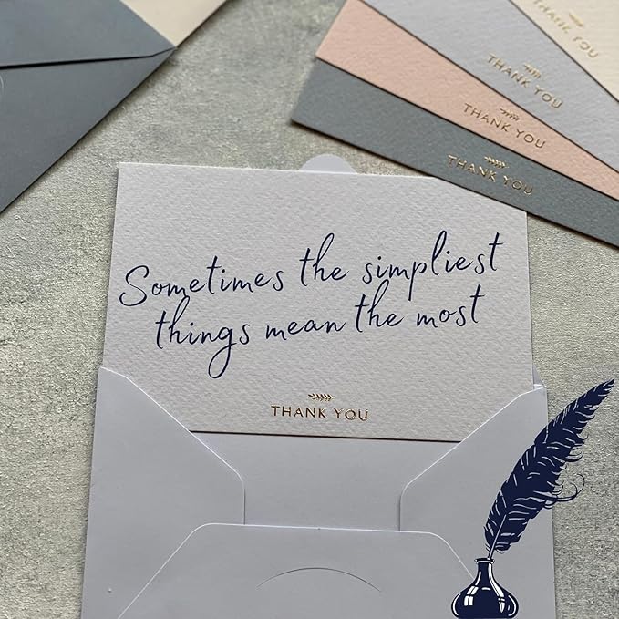 RUN2PRINT (36 Pack Thank You Cards With Envelopes & Foil Stickers - Elegant Dusty multicolored Emboss Gold Foil Pressed - Blank Notes Wedding, Bridal, Baby Shower, Business and Formal All Occasion Cards