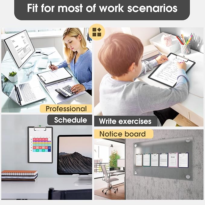 Plastic Clipboards, A4 Grey Clip Board 8.5x11 for Classroom, Students, Kid, Woman, Size 9" x 12.5" with Low Profile Clip, Office & School Supply