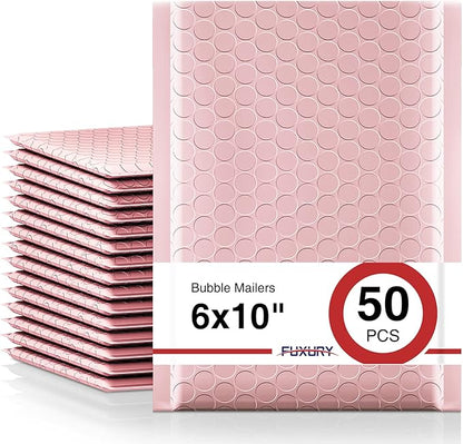 Fuxury Bubble Mailer, 6x10 Inch Bubble Mailers 50 Pack, Self-Seal Adhesive Padded Envelopes, Water Resistant Mailers, Shipping Envelopes for Packaging, Small Business, Mailing,Bulk Light Pink #0