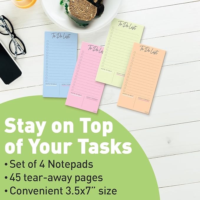 S&O Colorful Magnetic To Do List for Refrigerator - 4 Pack sticky notes for freezer - Fridge sheets with Magnet - Adhesive Sheet Pads for Freezer- Grocery List Notepads - 3.5x7”, 45 Page