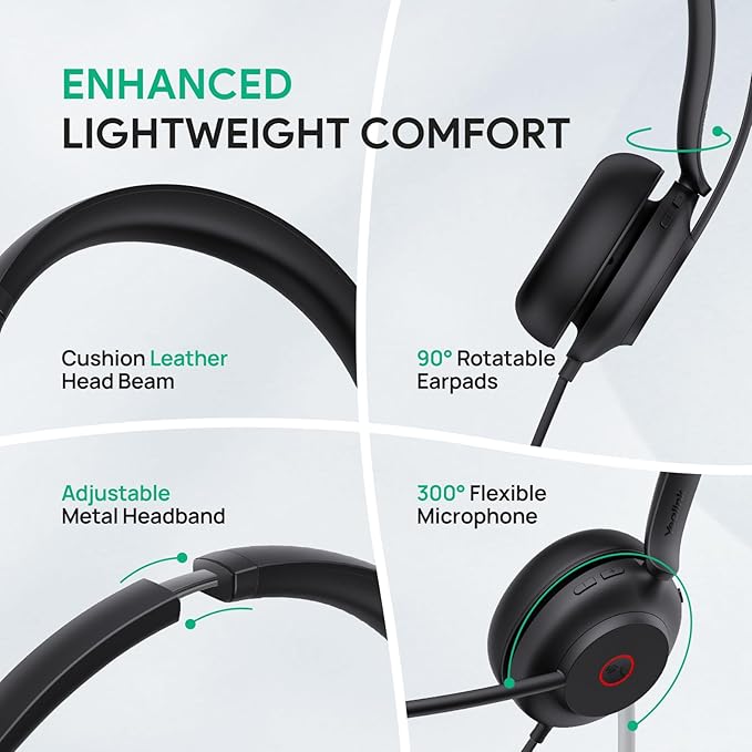 Yealink UH35 USB Headset for PC, Wired Headset with Noise Cancelling Microphone, Teams Certified, All-Day Comfort Design, Stereo Headset for Home Office Online Meeting, Easy Mute, Busylight