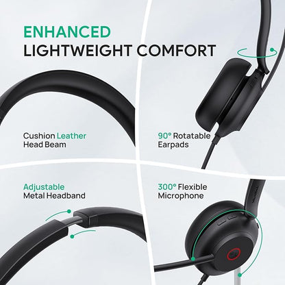 Yealink UH35 USB Headset for PC, Wired Headset with Noise Cancelling Microphone, Teams Certified, All-Day Comfort Design, Stereo Headset for Home Office Online Meeting, Easy Mute, Busylight