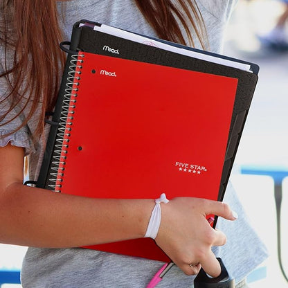 Five Star Spiral Notebook + Study App, 3 Subject, Wide Ruled Paper, 10-1/2" x 8", 150 Sheets, Red (72029)