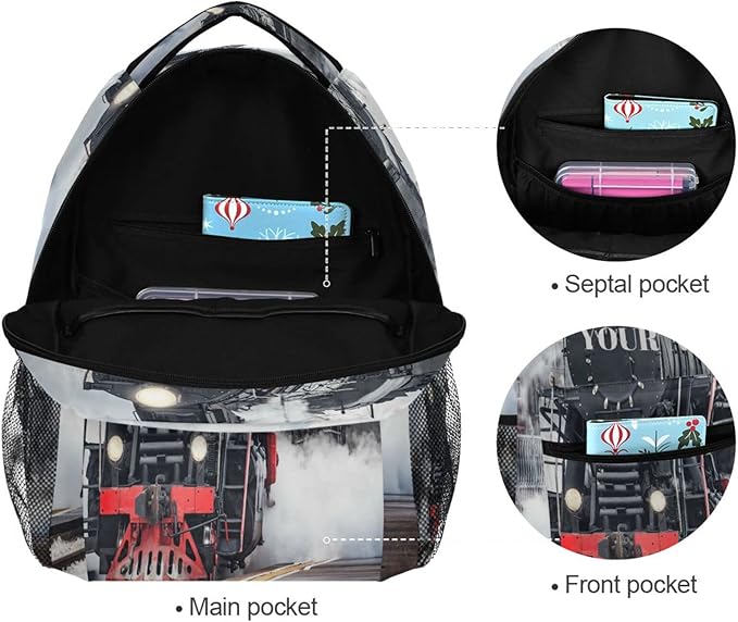 AUUXVA Custom School Backpack for Boys Kids with Name/Text Personalized Bookbag Add Your Name Customized Backpack Train School Bag Laptop Backpack Travel Camping Daypack