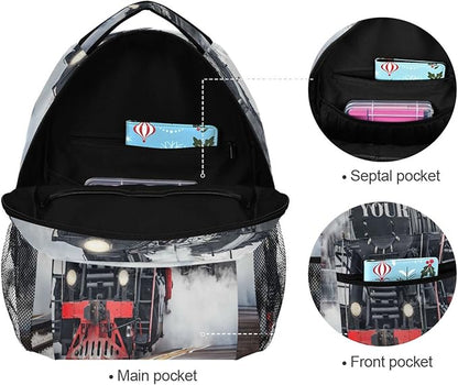 AUUXVA Custom School Backpack for Boys Kids with Name/Text Personalized Bookbag Add Your Name Customized Backpack Train School Bag Laptop Backpack Travel Camping Daypack