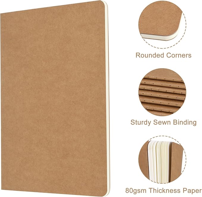 ZCZN 100 Pack A5 Kraft Notebooks Bulk, 8.15x5.5 Inches Lined Paper Journaling Notebooks, Notebooks for Work, Composition Notebooks for School, Journal Notebooks for Office, 60 Pages