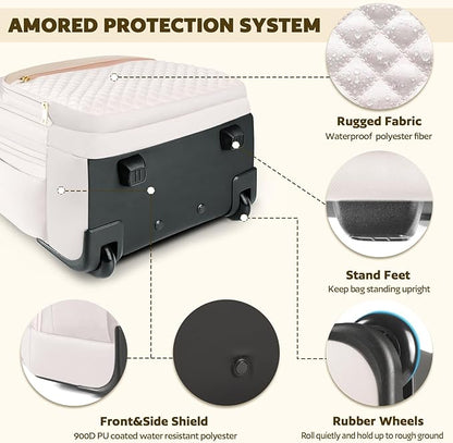 Rolling Backpack For Adults With Wheels, 40L Wheeled Backpack For Women, Travel Roller Backpack, Carry On Luggage, Rolling Bag, Beige