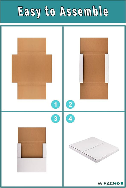 White Vinyl Record Mailers 12.8x12.8x1 Inch LP Mailing Corrugated Cardboard Boxes, Easy-Fold, Multi-Depth Album Shipping Boxes with Fragile Stickers, 15 Pack