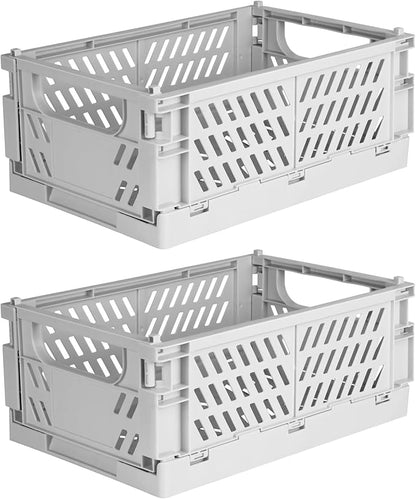 Tixill 2-Pack Mini Foldable Plastic Baskets for Organizing and Storage, Collapsible Storage Crate for Home Kitchen Bedroom Bathroom Office (9.8x6.5x3.8, Grey)