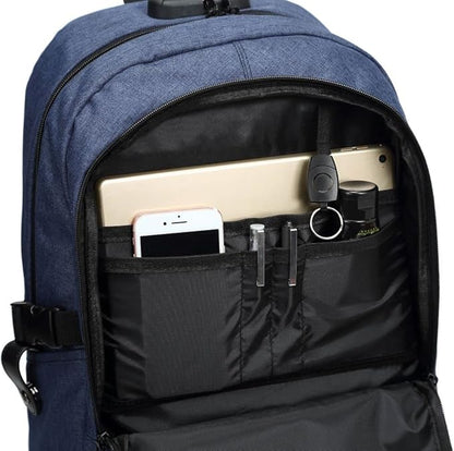 Varietyathletics 19" Laptop Backpack and Organizer Case Set USB Headset Port Anti-Theft Waterproof Travel Work College (Navy)