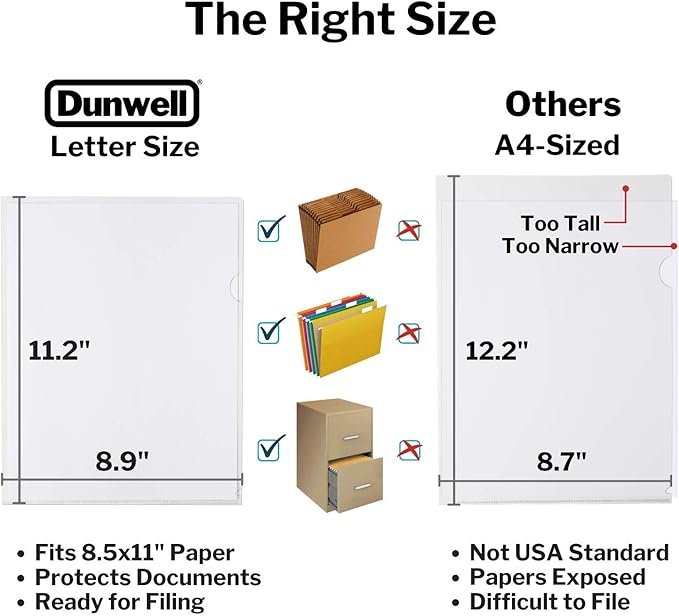 Dunwell Clear Plastic File Folder Sleeves, 36 Pack, 8.5x11 Letter Size, Acid-Free Poly Plastic