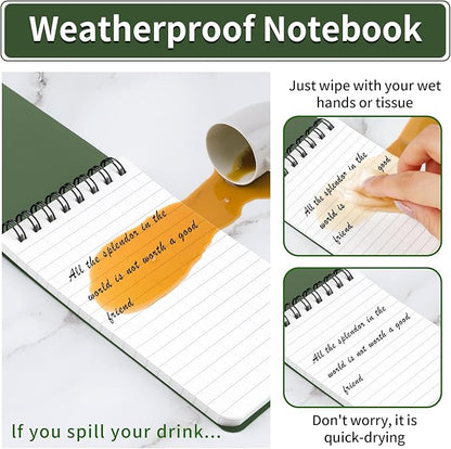 3 Pack Waterproof Notebook, 3 x 5 Pocket Notepad, All Weather Small Pocket Notebook Stone Paper, Mini Spiral Notepad Police Notepad 100 Lined Pages for Outdoor Office