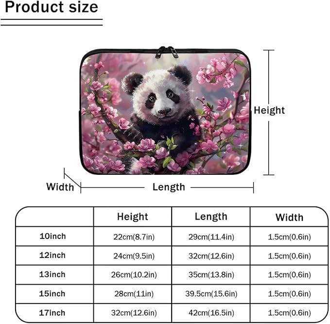 Cherry Blossom Panda Printed Laptop Bag for Women Men, Protective 17 Inch Computer Laptop Carrying Cover Laptop Sleeve Computer Bag with Zipper, Compatible with Most Laptop Computers