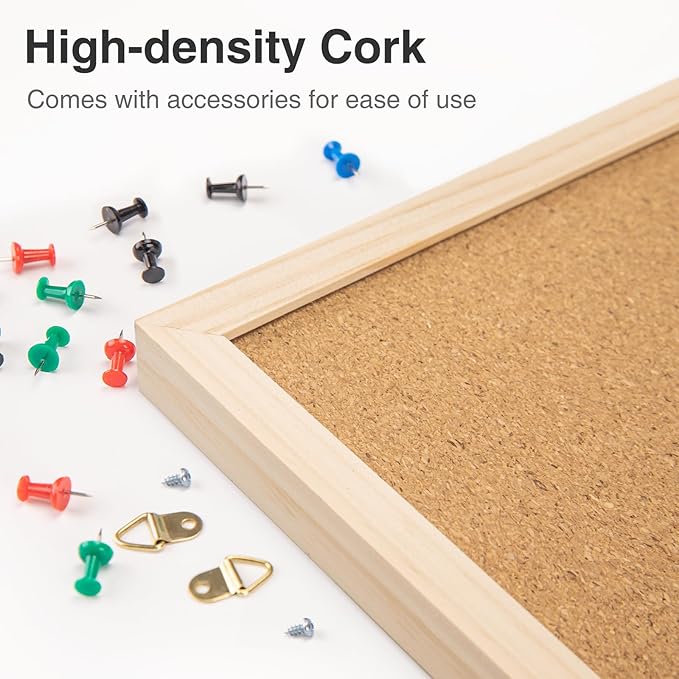 OWLKELA 24'' x 36'' Cork Board Bulletin Board, Wooden Framed Corkboard, Wood Oak Frame Corkboard, Vision Board and Decorative Hanging Pin Board