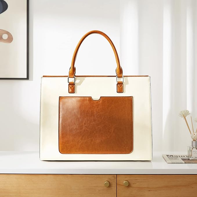 Telena Laptop Tote Bag for Women, 15.6 Inch Shoulder Tote Bag Leather Briefcase for Women, Large Capacity Handbag Bags