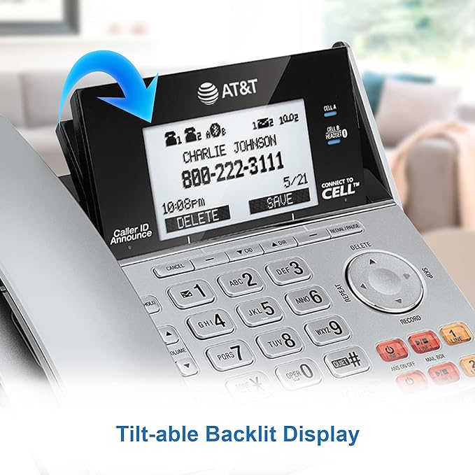 AT&T TL86103 2-Line Corded/Cordless for Small Business with Answering Machine, 2-Mailboxes, Connect-to-Cell, Caller ID Announcer, Intercom, Line-Power, Long Range & Expandable to 12 Handsets