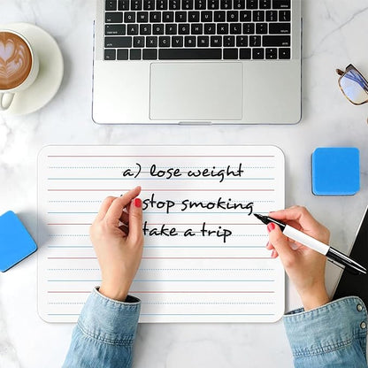 12PCS Dry Erase Boards,9"x12" Double Sided Small Whiteboards with Lines,Students,Education Teacher Classroom,Mini Portable Drawing Learning Lapboards with Colors Pens and Erasers.