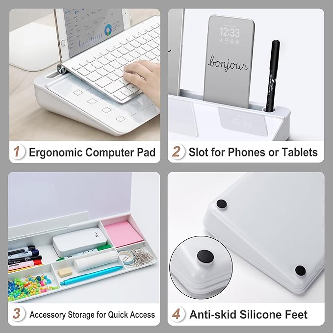 TOWON Desktop Whiteboard with todo List Templates, Daily Agenda Glass White Board for Desk, Desk Reminder Memo Notepad to-do List Dry Erase Board with Storage, Line and Free Section, 16x7 Inches