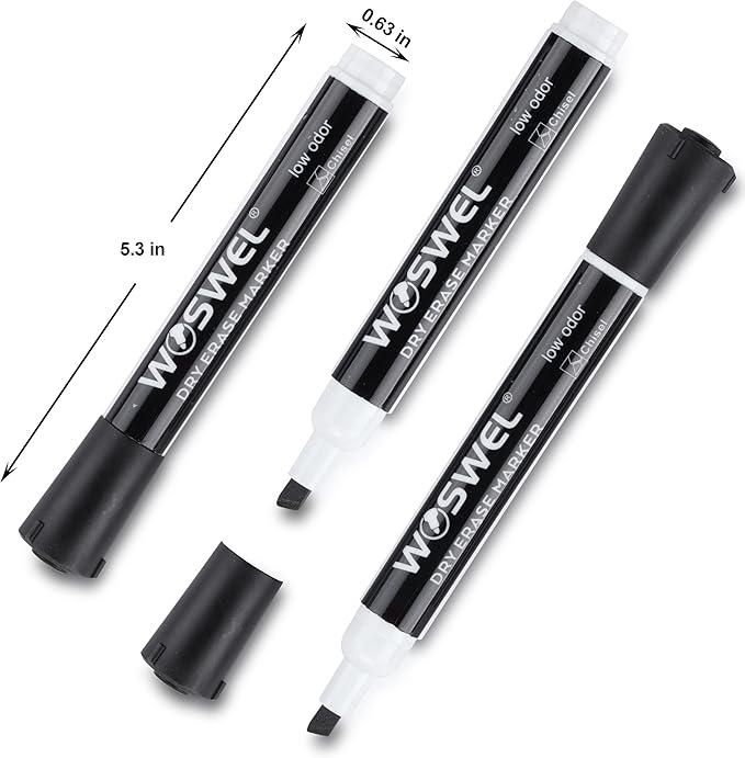 Dry Erase Markers, 60 Bulk Pack, Black Chisel Tip Whiteboard Markers, Chisel Point Low Odor Dry Erase Markers