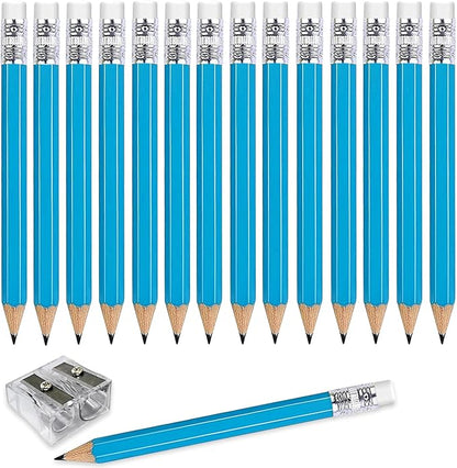 Adhere 25pcs Golf Pencils with Eraser Pre sharpened Hexagon half Wooden Pencils Graphite 2B for Golf Event Scoring,Classroom,Wedding,Company Meetings,Pew, Pocket (Light Blue)