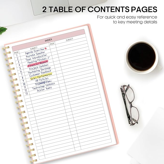 Meeting Notebook For Work Organization - Work Planner Notebook With Action Items, Agenda Planner For Note Taking, 160Pages (6.9" X 9.9") Project Planner For Men & Women - Pink