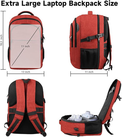 Lapsouno Large Backpack, Travel Laptop Backpack, Carry on Backpack, Sturdy 17 Inch TSA Friendly with USB Port, Water Resistant College School Bag Gifts for Men Women,Wine Red