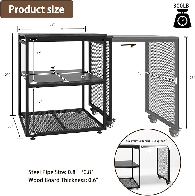 Natwind Large Printer Stand with Storage Shelves,Extendable Home Craft Table,Home Office Organization Desk, Versatile Table Space Saving for Office, Kitchen, Study Room, Living Room (Black)
